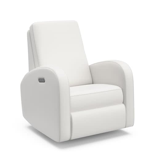 Storkcraft Santa Monica Power Recliner Swivel Glider (Ivory Basketweave) – Effortless Electronic Power Recline, USB-A & USB-C Charger