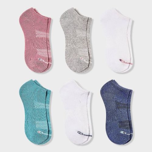 Champion Iconic Essentials Women's 6pk Cushioned Low Cut Socks - Pink/Gray/White/Teal/Blue 4-10