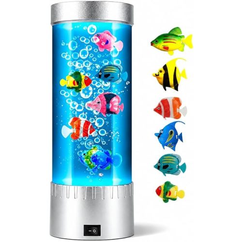 Jellyfish Lamp with RGB Color Changing LED Lights, Bubble Fish Tank Lamp with Swimming Artificial Fish, Sensory Night Light for Bedroom, Gaming Room & Desk Decor, Relaxing Gift for Kids & Adults