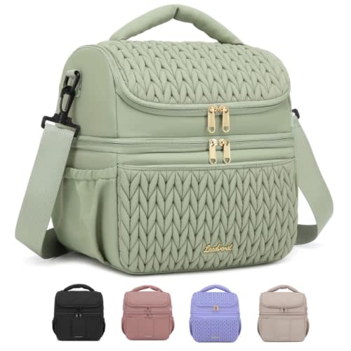 Breastmilk Cooler Bag, 12L Double Deck with Detachable Divider | 8-Hour Insulation, Spacious, Dry/Cold Layers, Pastel Puffy Quilted Breast Pump & Bottle Tote, 2 Side Pockets, Fit Tall Items