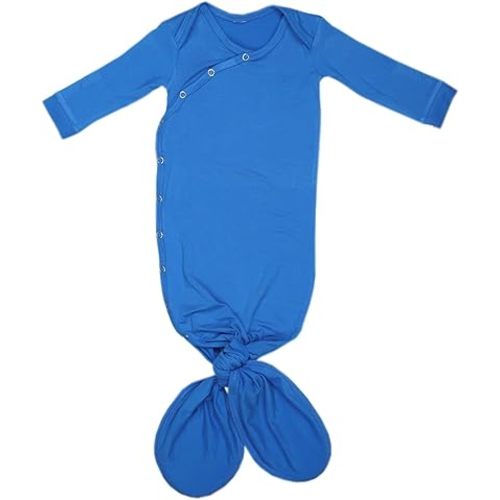 Copper Pearl Baby Gown - Knotted Newborn Sleepers for Baby Boy and Girl, Soft Stretchy Long Sleeve Infant Gowns with Bottom Tie and Hand Mittens, Perfect Hospital Coming Home Outfit (Blueberry)