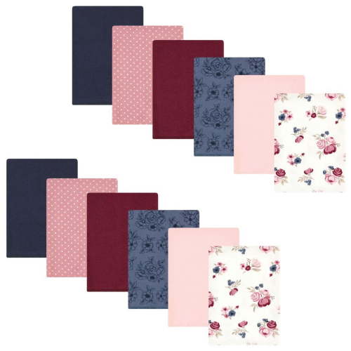 Hudson Baby Infant Girl Cotton Flannel Burp Cloths Bundle, Dusty Rose Floral, One Size