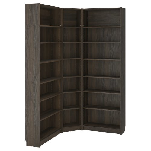 BILLY Bookcase corner comb w ext units - dark-brown oak effect 53 1/2/53 1/2x11x93 1/4 "
