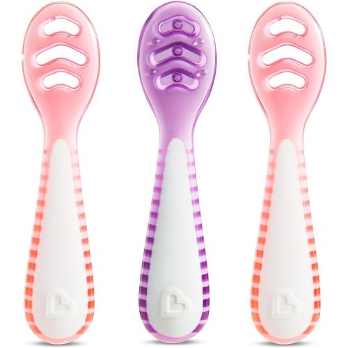 Munchkin® Gentle Dip™ Baby Spoons for Self Feeding and Baby Led Weaning, 3 Pack, Pink/Purple