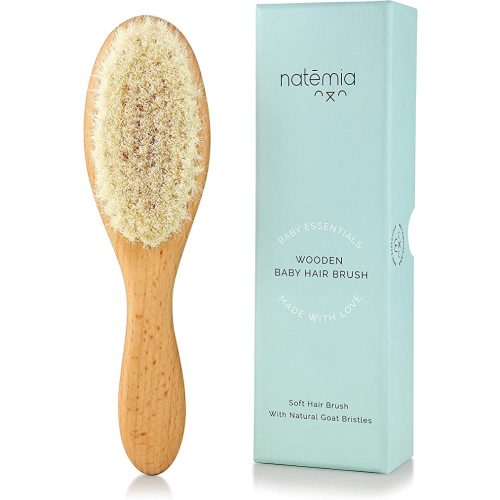 Natemia Wooden Baby Hair Brush | Natural Soft Bristles for Newborns & Toddlers | Gentle Cradle Cap Care | Ideal Baby Registry Gift - 1 Count (Pack of 1)
