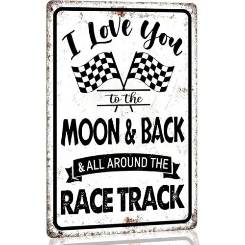 Race Car Room Decor For Boys Bedroom Racing Car Wall Decor - I Love You To The Moon And Back All Around The Race Track Sign, Home Wall Art Metal Signs Vintage Cars Birthday Party Decorations 8x12 Inch
