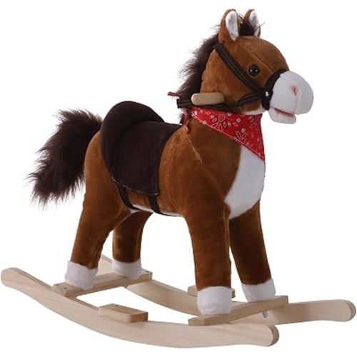 Qaba Kids Ride on Rocking Horse Plush Toy with Realistic Sounds Red Scarf