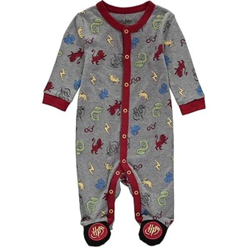 Harry Potter Unisex Baby Long Sleeve Footie Pajamas - Hogwarts House Mascot Print, Infant Gift - 3-6 Months - Red/Grey/Yellow 2