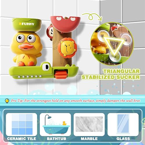 TXTLDB Waterfall Bath Toys for Kids Ages 1-3, Interactive Duck Water Toys
