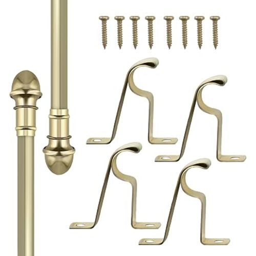 Amazing Drapery Hardware 7/16 Inch Brass Cafe Rods with Brass Ends, Set of 2 (Hardware Included) - Adjustable Length 28-48 Inches, Easy to Install Metal Rods for Doors, Windows, and Sidelights