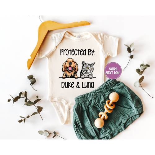 Baby Shower Gift, Protected By Dog Onesie®, Protected By Pets Onesie®, Newborn Baby Gift, Personalized Baby Onesie®, Custom Dog Onesie®