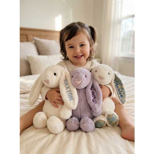 Custom Embroidered Bunny Rabbit with Name | Personalized Stuffed Animal | Easter Bunny Gift | Baby Shower Gift Newborn Keepsake Plush