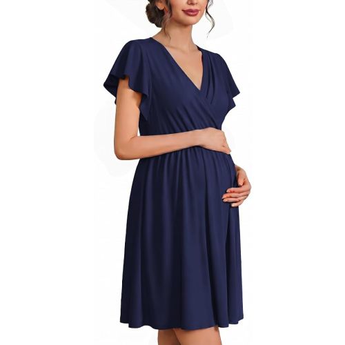 Ekouaer Cotton Labor and Delivery Gown Nursing Nightgown Pajamas Dress | Short Sleeve Maternity Clothes, V Neck Birthing Gown, Maternity Gowns for Labor and Delivery Postpartum Outfits