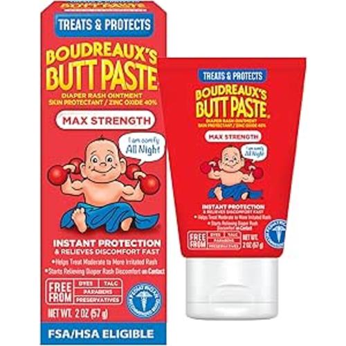 Boudreaux's Butt Paste Maximum Strength Diaper Rash Cream, Ointment for Baby, 2 oz Tube