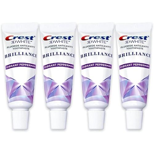 Crest 3D White Brilliance Toothpaste, Vibrant Peppermint, Travel Size 0.85 oz (24g) - Pack of 4