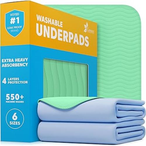 GREEN LIFESTYLE® Washable Underpads - Heavy Absorbency Reusable Bedwetting Incontinence Pads for Kids, Adults, Elderly, and Pets - Toddler Mattress Pads for Bed, Sofa, Floor (Pack of 2 - 30x34)