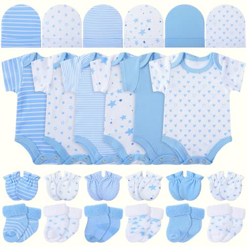 Zoooyawn 6 Set Preemie Clothes Set | Complete Premature Baby Clothing Set, Including Bodysuit, Caps, Socks And Mittens. Soft Outfit Suitable For NICU Baby Gifts