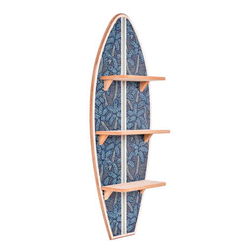 American Art Decor Kona Coast by Reyn Spooner Electric Palms - Navy Surfboard Printed Wall Shelf - 13" x 35"