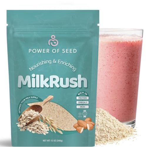Milkrush Lactation Support for Breastfeeding - Oats Seeds & Almond Lactation Drink Mix - Milk Booster for Breastfeeding Superfood Mix with Omega 3, Iron & Calcium - Kosher Certified - 12oz Bag