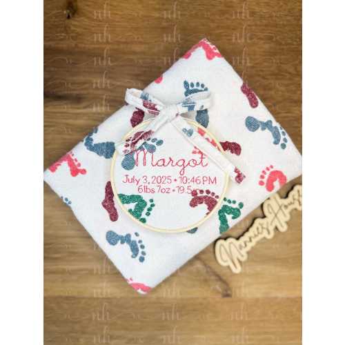 Heirloom Birth Announcement Ornament | Custom Embroidered Keepsake Using Baby’s Hospital Swaddle Blanket | Blanket for Hanger | Add Bow