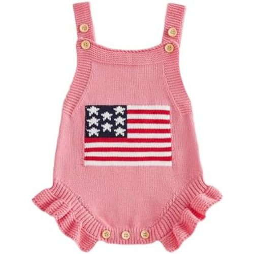 ZyHwShine Baby Girl 4th of July Outfit Newborn American Flag Romper Fourth of July Knit Sweaters Rompers Sleeveless Bodysuit