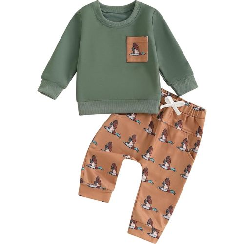 Toddler Boy Hunting Outfit Mallard Duck Long Sleeve Sweatshirt Top Casual Pants Set Baby Duck Hunter Clothes