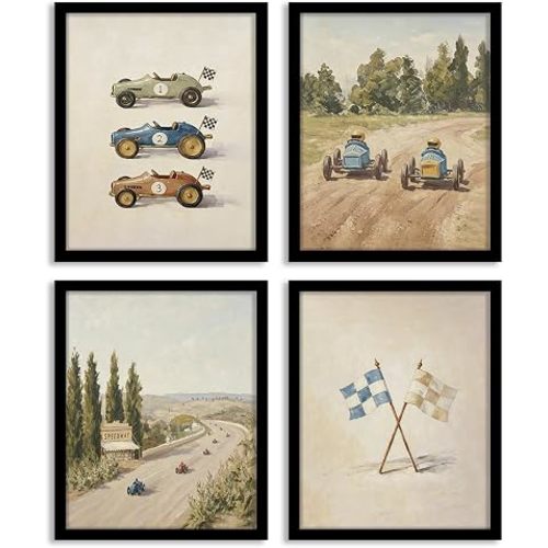 DSHFG Vintage Car Wall Art, Race Car Room Decor, Boys Room Posters