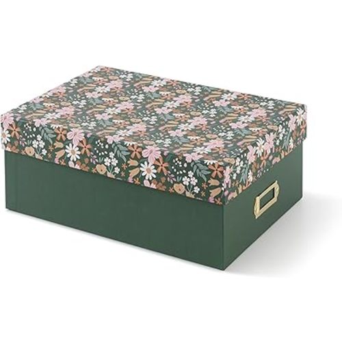 Soul & Lane Decorative Photo Storage Box with Lid, 11.7" × 7.7" × 4.5", Memory Box for Keepsakes, Floral Cardboard Picture Organizer for Mementos and Organization, Woodland Meadow