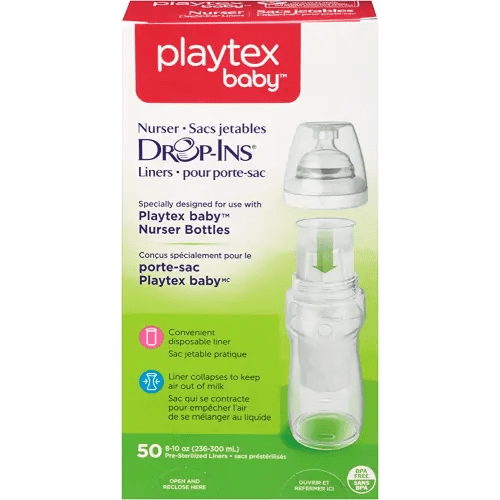 Diaper Genie Playtex Nurser Drop-Ins Baby Bottle Disposable Liners, Closer to Breastfeeding, 8 Oz, 50 Count