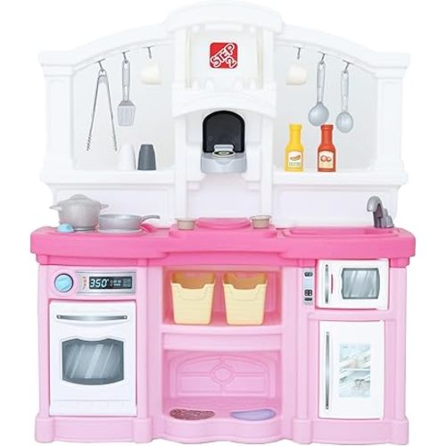 Step2 Fun with Friends Kids Kitchen, Indoor/Outdoor Play Kitchen Set, Toddlers 2+ Years Old, 25 Piece Kitchen Toy Set, Easy to Assemble, Pink