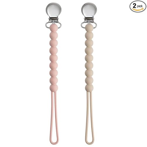 Pacifier Clip Baby Girls - MORIBOX Paci Clip Soothe Baby Binky Holder for Shower Birthday Gift 2 Pack