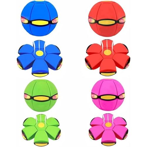 Magic Ball, Magic Metaball,Children's Bouncing Ball, Parent-Child Interaction Magic Flying Saucer, Dual Form Freely Switchable with 6 Light, Suitable for Indoor & Outdoor Use (4PC)