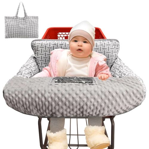 Pozico Minky Dot Shopping Cart Cover for Baby - Soft and Cozy High Chair Cover, Portable and Machine Washable-Gray Rectangle Print