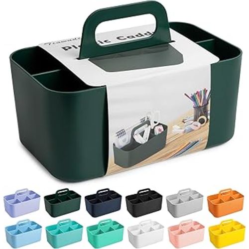 Tiawudi Multipurpose Caddy Organizer, Plastic Caddy with Handle, Stackable Desk Organizer for Stationery, Marker and Pencil, Office Supplies Organizer, Dorm Caddy