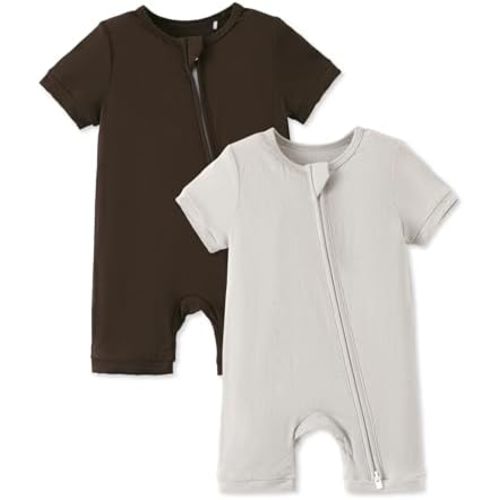 PATPAT Baby Romper 2-Pack with Bamboo Viscose, Infant Snug fit Pajama Jumpsuits with 2-Way Zipper for Newborn Boy Girl