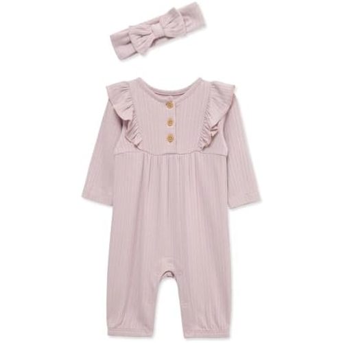 Little Me Simply Essential Solids Clothes for Baby Girls' Jumpsuit and Coordinating Headband Set, 3 Months to 12 Months