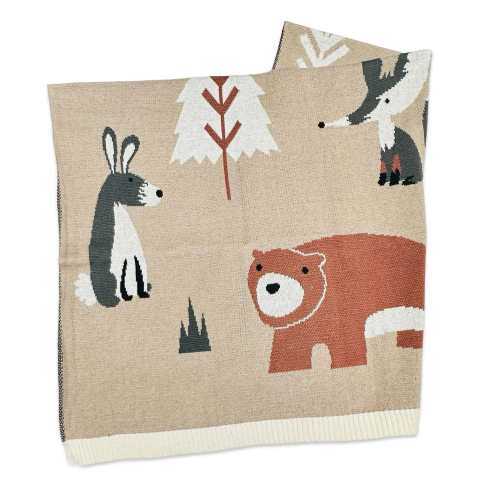 Organic Jacquard Knit Baby Blanket – Woodland Bear Design – The Baby Blanket Store