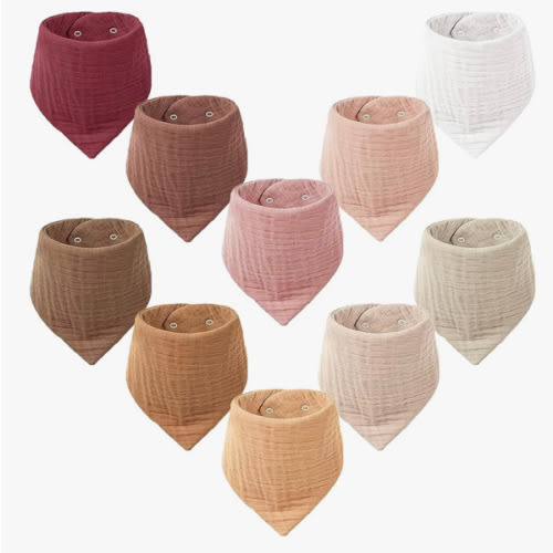 Konssy Muslin Baby Bibs 10 Pack Baby Bandana Drool Bibs 100% Cotton for Unisex Boys and Girls, Soft Absorbent Set for Teething and Drooling