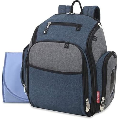 FISHER-PRICE BABY Fastfinder 3 Piece Set Diaper Bag Backpack for Moms & Dads with Changing Pad and Wipes Pocket