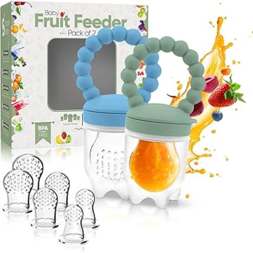 O’doe Fruit Feeder | Baby Fruit Feeder Pacifier with 2 Feeders and 6 Nipples | BPA-Free, Baby Food Feeder and Fruit Teether for Babies | Silicone Pacifier and Teething Soother | Ideal for Baby Feeding