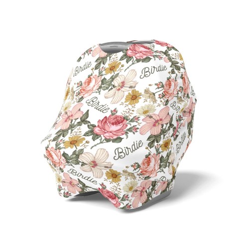 Vintage Boho Floral / Muted Colors / Car seat Cover Nursing High Chair Shopping Cart / Personalized Baby Shower Gift / Birdie Collection
