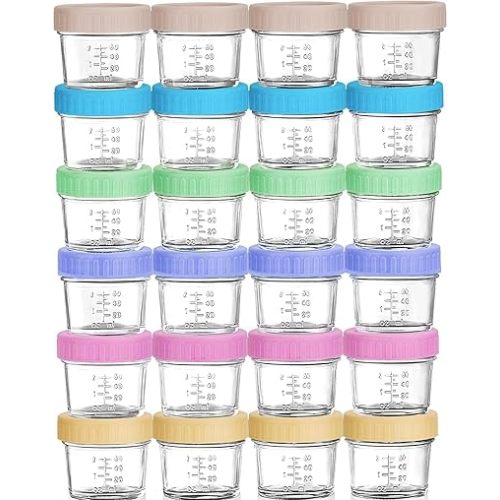 24 Pack Glass Baby Food Storage Containers,4oz Leakproof Glass Baby Food Jars with Lids,Small Baby Puree Containers for Infant Baby Food,Fruit,Vegetable Purees,Freezer & Microwave Safe