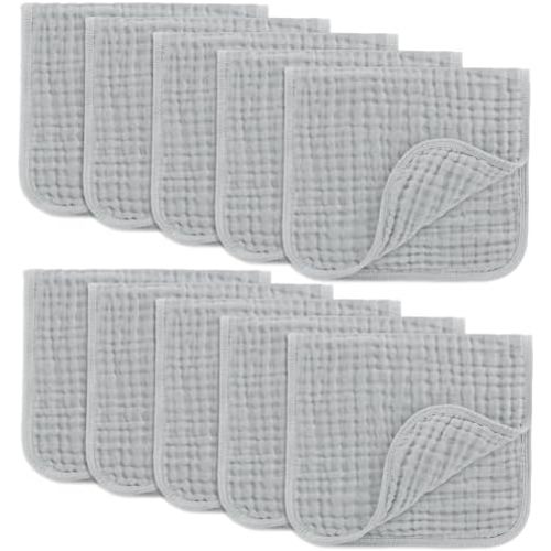 Comfy Cubs Muslin Burp Cloths 20x10" 10 Pack, Baby Burp Cloths Heather Blue