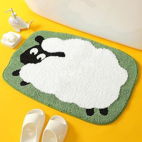 Molesun Cute Sheep Bath Rug, Bathroom Mat Non-Slip Soft Shower Rug Funny Plush Microfiber Water Absorbent Shaggy Floor Mats for Kids Room, Bedroom, Kitchen (Sheep, 20 x 31)