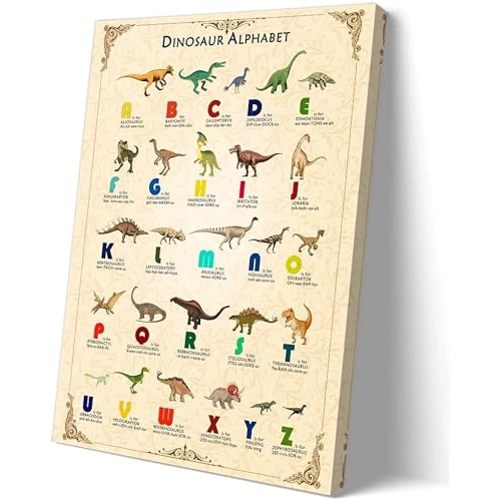 Matniger Dinosaur Alphabet Poster Prints Knowledge Wall Art Vintage Alphabet Educational Chart Canvas Framed Wall Decor 12x18 inches