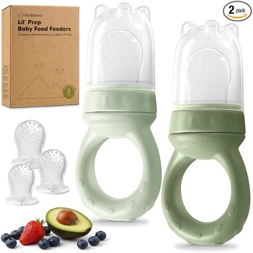 KeaBabies Baby Fruit Feeder 2pk - Silicone Baby Food Feeder for Babies 6-12 Months, Breast Milk Popsicle Teether, Weaning, Pacifier, Freeze Frozen Solid Food, Infant Feeding Essential (Soft Fern)