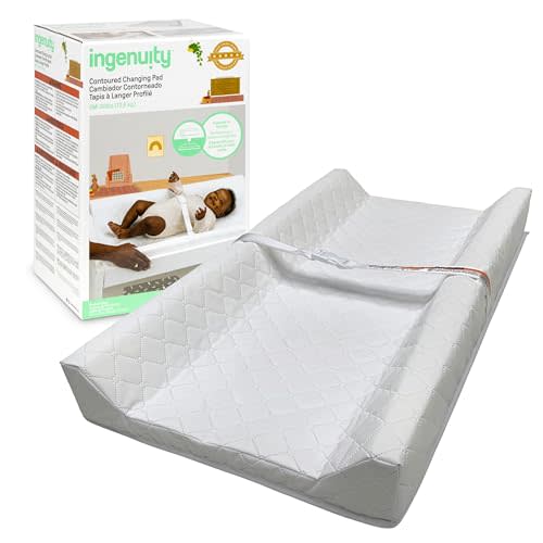 Ingenuity Contoured Changing Pad Includes Waterproof Changing Liner and Safety Fastening Strap with Quick-Release Buckle