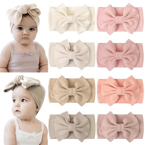 CÉLLOT 8 Colors Super Stretchy Soft Knot Baby Girl Headbands with Hair Bows Nylon Head Wrap For Newborn Baby Girls Infants Toddlers Kids