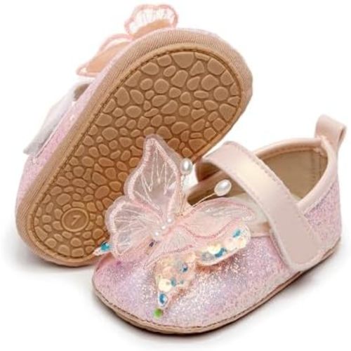 Clowora Infant Toddler Baby Girl Dress Shoes Mary Jane First Walking PU Leather Princess Wedding Rubber Sole Non-Slip with Bowknot Floral Flats
