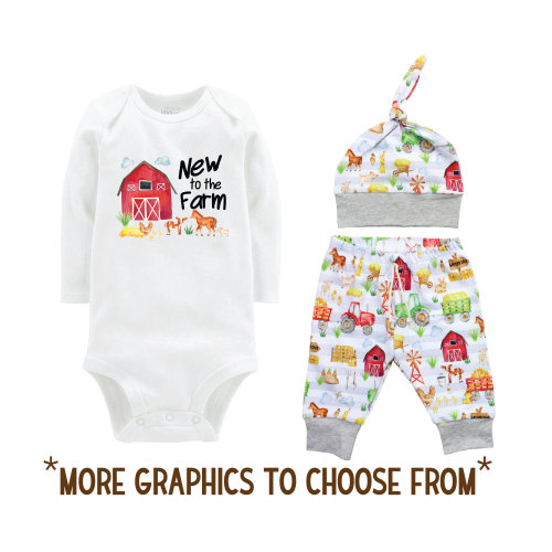 New to the Farm Outfit Boy Farming Bodysuit Pants Hat Blanket Barn Baby Coming Home Outfit Future Farmer New to the Farm Outfit
